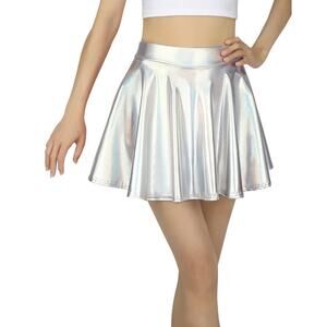 HDE Girl's Metallic Skater Skort Dance Athletic Shiny Holographic Scooter Skirt